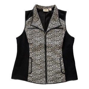 CHICO'S Black & White Dot Casual Dressy Moto Vest Women's Size 1 (Med/8) Zip EUC